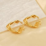 Gold color / 1 Pair Simple Daily Style Irregular Line Shape Stainless Steel  Gold Color Women's Hoop Earrings 